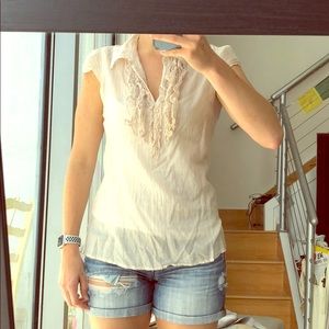 Joie sz sm striped collared ruffle button up top